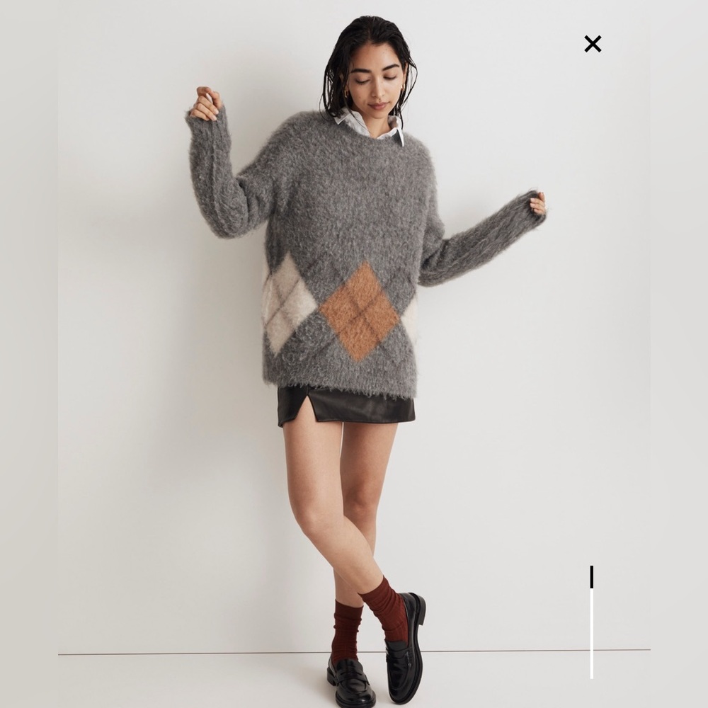 Madewell Brushed Argyle Crewneck Sweater in Heather/Pewter